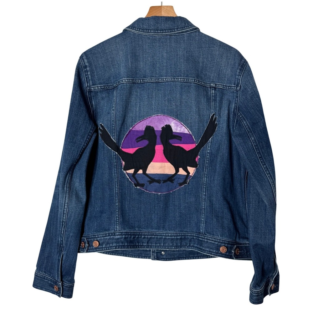 Talbots‎ Denim Jacket Custom Roadrunner Sunset Patch Medium Wash Womens XL